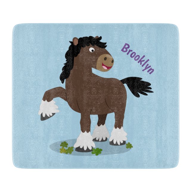 Planche À Découper Caricature de cheval de trait de Cute Clydesdale (Devant)