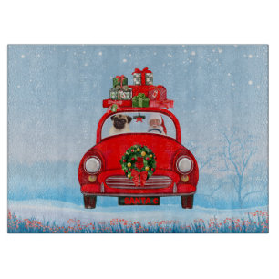 Planche À Découper Carlin Chien En Voiture Avec Le Père Noël