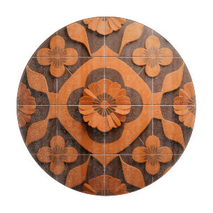 Planche À Découper Carreau géométrique à médaillon floral orange