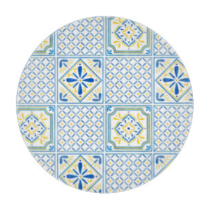 Planche À Découper Carreau italien méditerranéen bleu et jaune