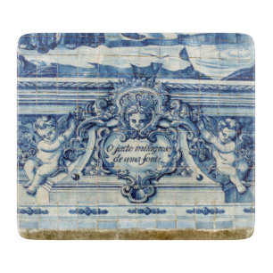 Planche À Découper Carreaux bleu portugais avec deux anges