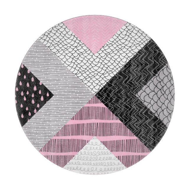 Planche À Découper Carreaux de patchwork, motif de dessin main libre. (Devant)