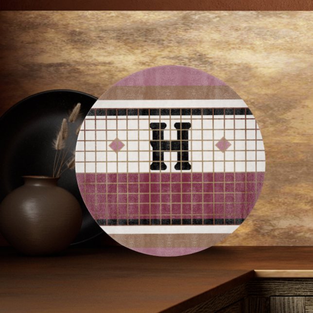 Planche À Découper Carrelage Bistro vintage Cranberry et Monogramme O (Créateur téléchargé)