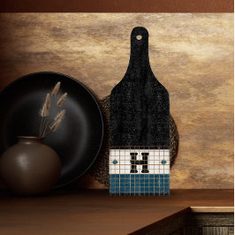 Planche À Découper Carrelage Bistro vintage Turquoise et Monogramme O