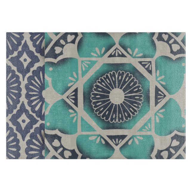 Planche À Découper Carrelage bleu Batik II (Devant)