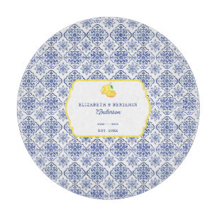 Planche À Découper Carrelage bleu citron italien personnalisé Méditer
