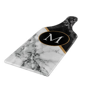 Planche À Découper Carte à découper en marbre blanc noir avec votre l