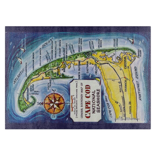 Planche À Découper Carte ancienne de Cape Cod 11x14 (Devant)