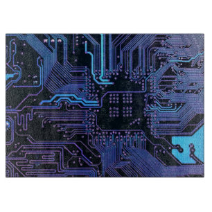 Planche À Découper Carte cool de circuit d'ordinateur bleu