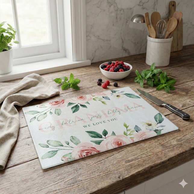Planche À Découper Carte de découpe de grand-mère personnalisée (The beautiful watercolor rose personalized cutting board would make a wonderful gift for grandma! )