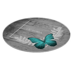 Planche À Découper Carte de découpe personnalisée turquoise papillon 