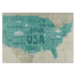 Planche À Découper Carte de griffonnage des Etats-Unis