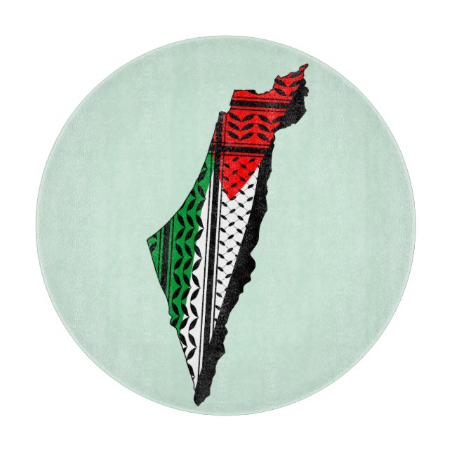 Planche À Découper Carte de Palestine avec drapeau et Motif Keffiyeg (Devant)