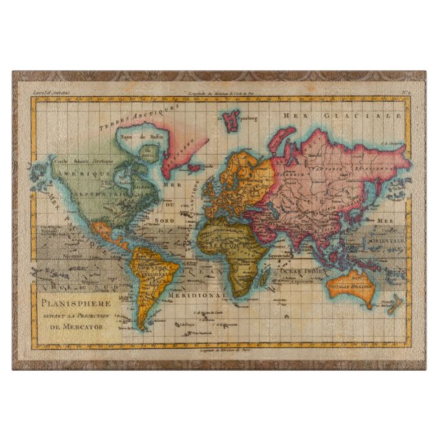 Planche À Découper Carte du monde 1700s Antique Continents (Devant)