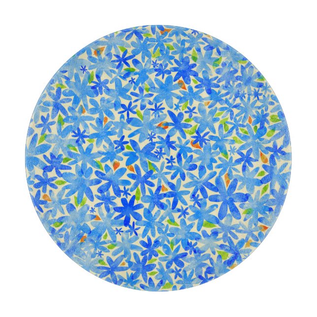 Planche À Découper Cascade florale : Fleurs bleues Motif sans couture (Devant)