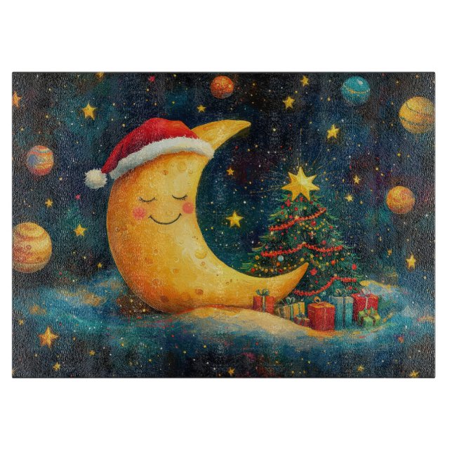 Planche À Découper Célébration drôle de la Lune de Noël dans la Galax (Devant)
