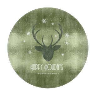 Planche À Découper Cerfs Antlers Silhouette & Snowflakes Green ID861