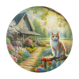 Planche À Découper Chalet de printemps/jardin & chat