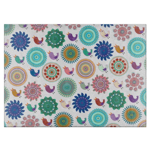 Planche À Découper Chanter Bird et Mandala Folk Art Motif (Devant)