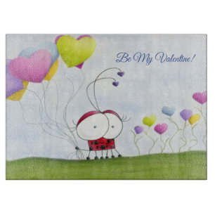 Planche À Découper Charmante coccinelle avec des ballons de coeur col
