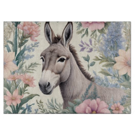Planche À Découper Charmante Donkey Pastel Fleurs Ferme Animal
