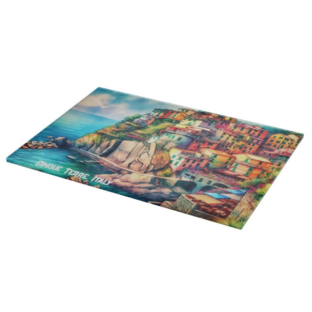 Planche À Découper Charme côtier Italie Cinque Terre Aquarelle | (Coin)