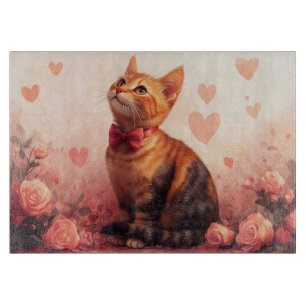 Planche À Découper Chat Abyssin avec des Roses - Saint-Valentin