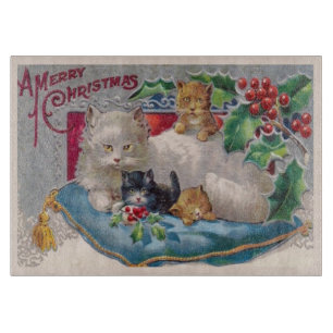 Planche À Découper Chat de Noël Kittens Un joyeux Noël Vintage