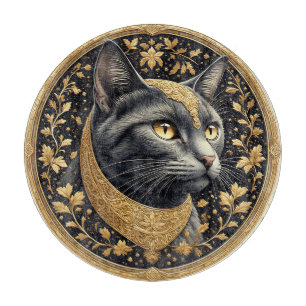 Planche À Découper Chat majestueux avec des détails floraux dorés orn