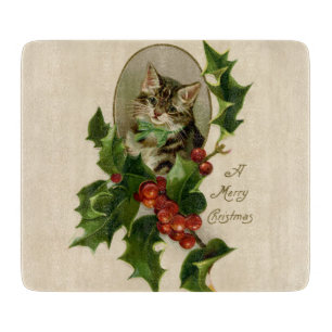 Planche À Découper Chat Noël Joyau Holly Kitten Art antique