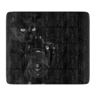 Planche À Découper Chat noir drôle avec l'appareil photo