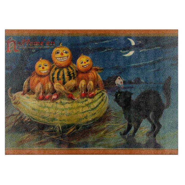 Planche À Découper Chat noir vintage Halloween Citrouille (Devant)