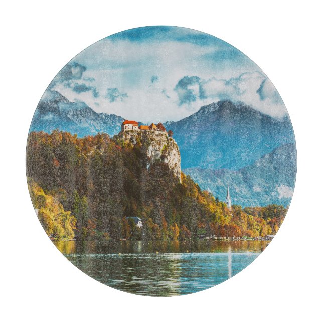 Planche À Découper Château de Bled : Vue sur la falaise slovène. (Devant)