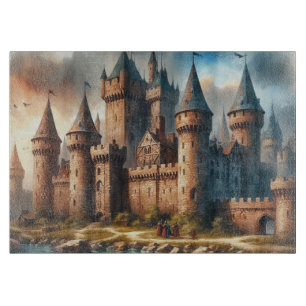 Planche À Découper Château médiéval au bord d'une rivière tranquille 