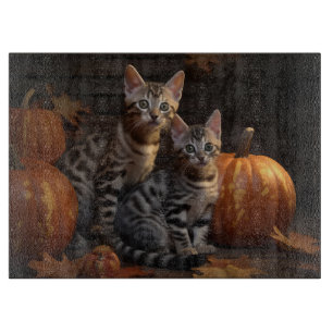 Planche À Découper Chaton Bengal Automne Délice Citrouille 