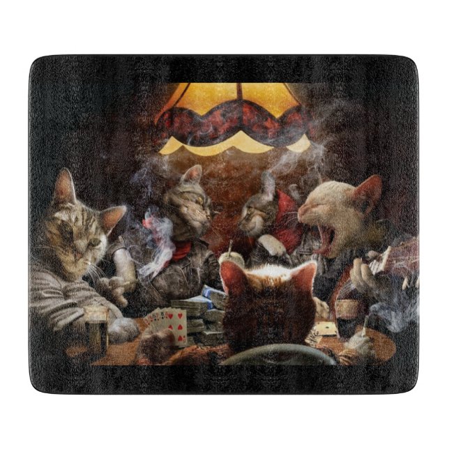 Planche À Découper Chats jouant au poker (Devant)