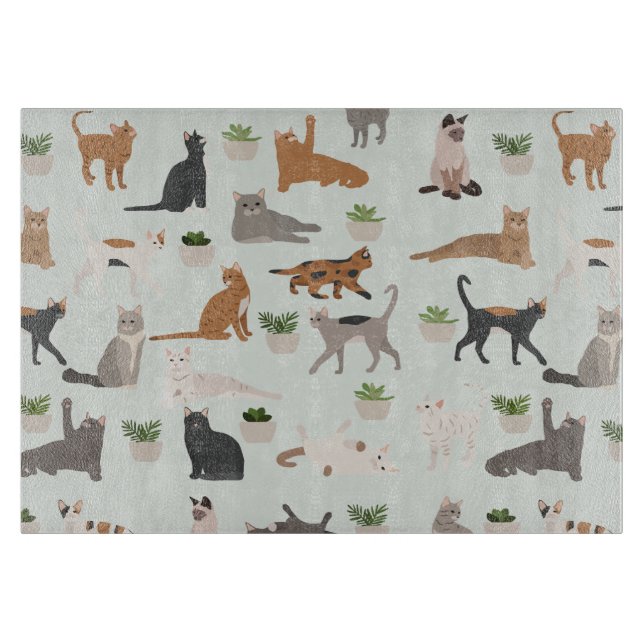 Planche À Découper Chats mignons et Plantes de maison (Devant)