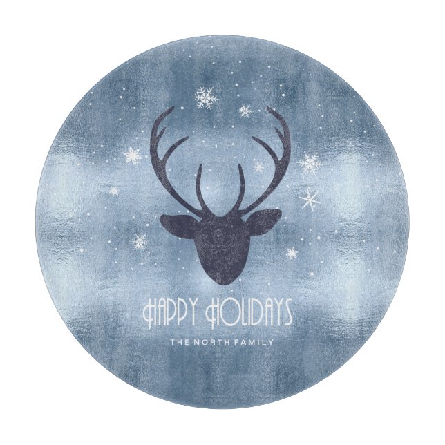 Planche À Découper Chauffeurs de cerfs Silhouette & Snowflakes Blue I (Devant)