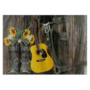 Planche À Découper Chaussures de cowboy du cheval occidental Guitare