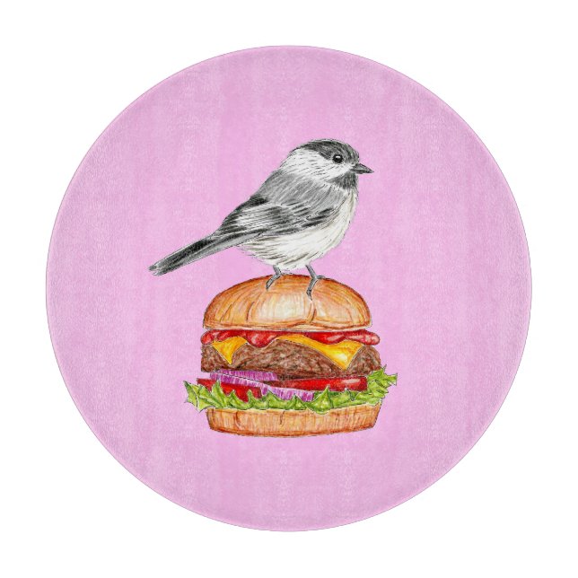 Planche À Découper Cheeseburger Oiseau Noir Capped Chickadee Rose (Devant)