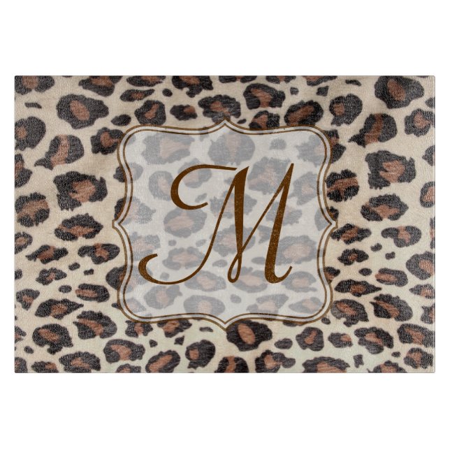 Planche À Découper Cheetah Spot Animal Monogramme Panneau de coupe en (Devant)