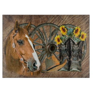 Planche À Découper Cheval Boot Boots Wagon Wheels Sunflower Western