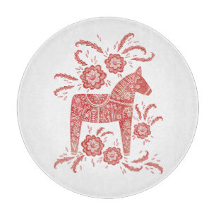 Planche À Découper Cheval de Dala suédois Rouge et blanc