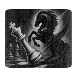 Planche À Découper Cheval Noir Dramatique vs Roi - Oeuvre audacieuse 
