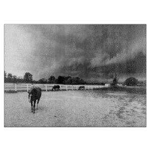 Planche À Découper Cheval noir et blanc