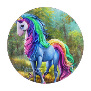 Planche À Découper Cheval Unicorne coloré dans la forêt-46567