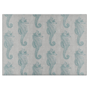 Planche À Découper Chevaux de mer tropicaux, Motif hippocampe - gris