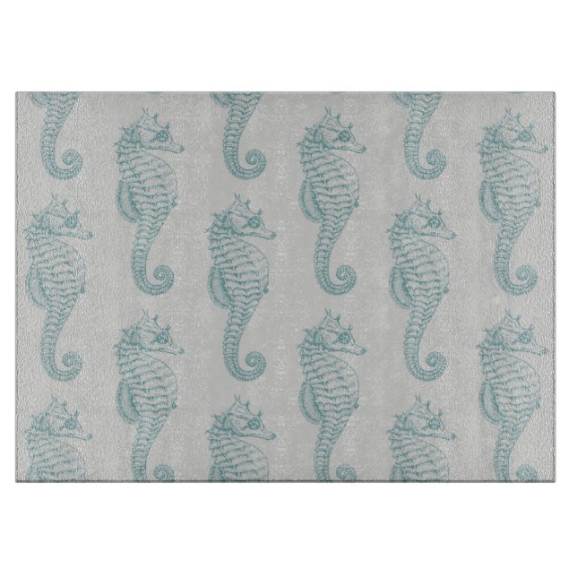Planche À Découper Chevaux de mer tropicaux, Motif hippocampe - gris  (Devant)