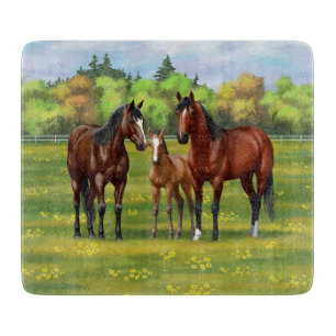 Planche À Découper Chevaux Du Quartier De La Baie Brown Dans Les Pâtu