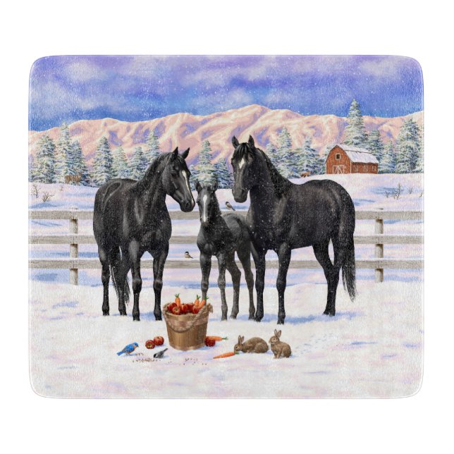 Planche À Découper Chevaux Du Quartier Noir En Neige (Devant)